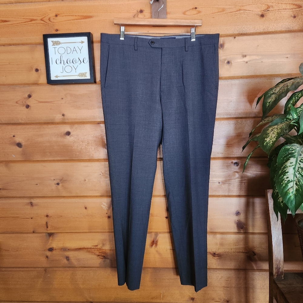 Lands' End Classic Slim Fit Gray Wool Blend Dress Pant Slacks Stretch Sz 35 X30"